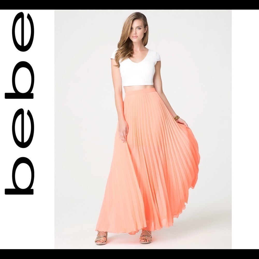 BEBE orange long pleated maxi skirt size XXS